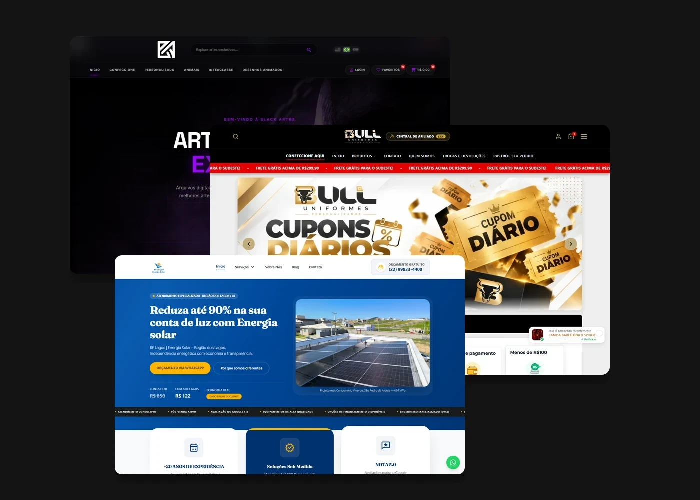 Composição de sites desenvolvidos por Kelvin Oliveira